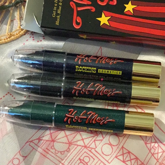 New ROCKINS Cosmetics HOT MESS Set Of 3 Eyeshadow Glitter Gel Eye Pens - Picture 4 of 13